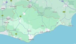Map showing the amount of land within East Sussex county